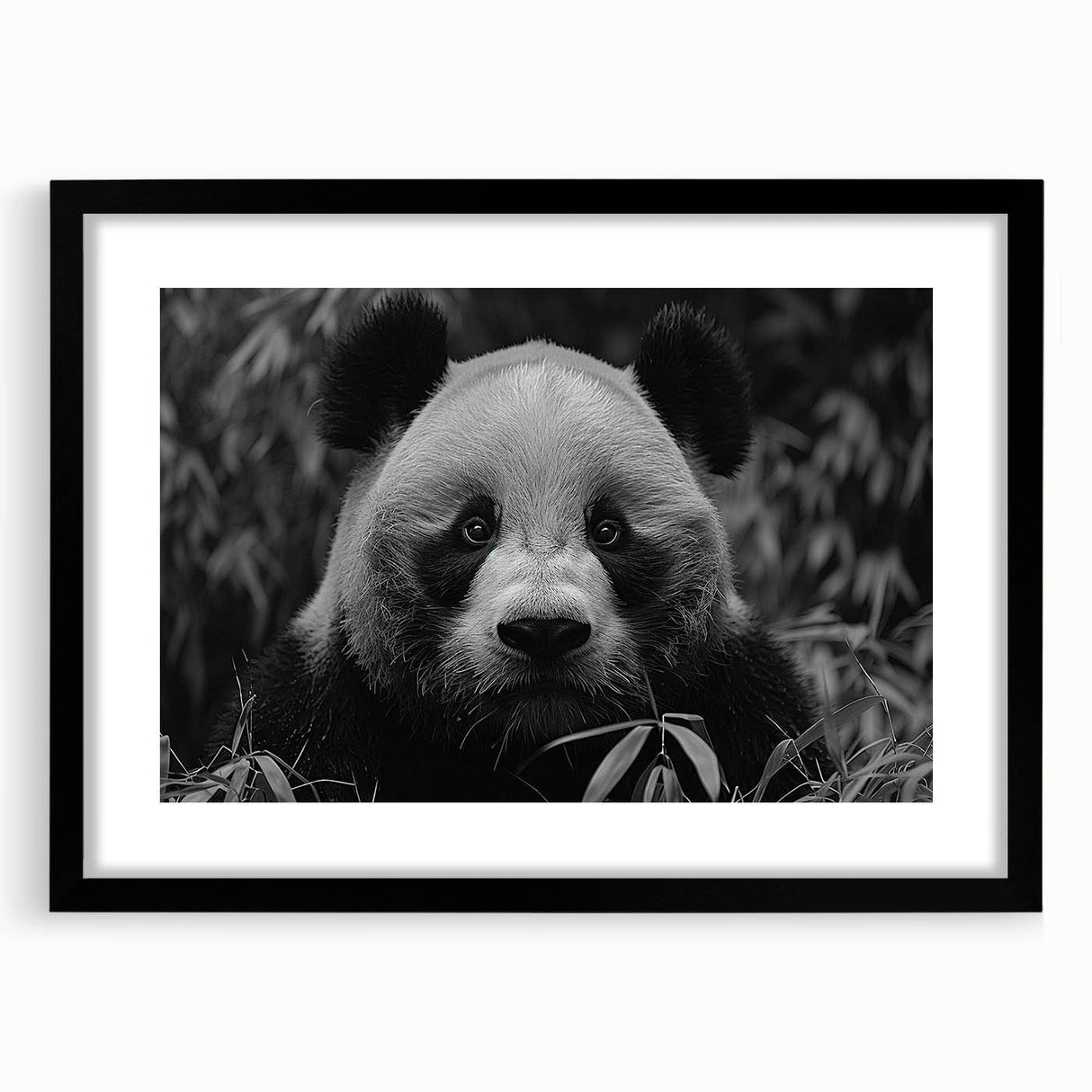 Black-framed wall art featuring a playful panda bear design, ideal for children's room decor, showcasing vibrant colors and a whimsical style.
