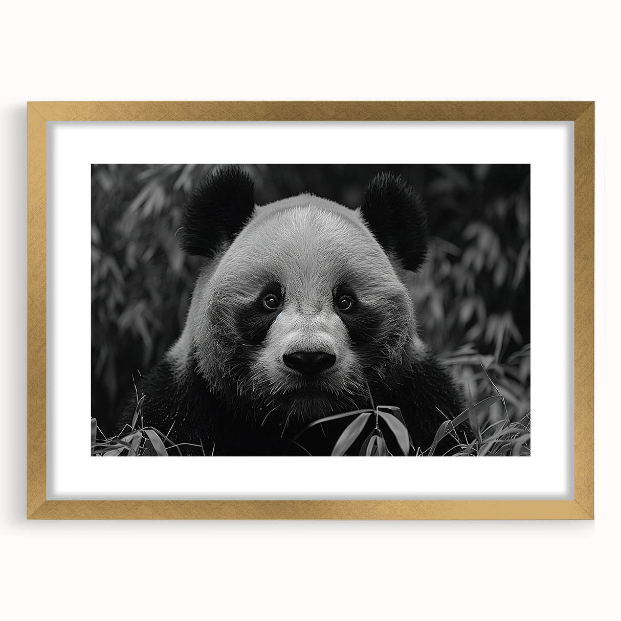 Framed wall art featuring a playful panda bear design with a gold mat, perfect for children's room decor. The piece showcases vibrant colors and whimsical details, enhancing any playful environment. Ideal for animal lovers and nursery themes.