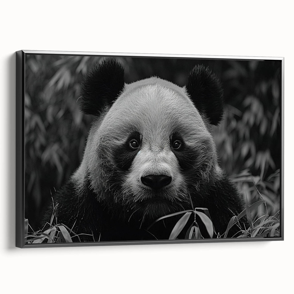Framed wall art showcasing a whimsical panda bear design on a black background, highlighting vibrant colors and intricate details, perfect for children's rooms or playful decor.