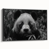 Framed wall art showcasing a whimsical panda bear design on a black background, highlighting vibrant colors and intricate details, perfect for children's rooms or playful decor.