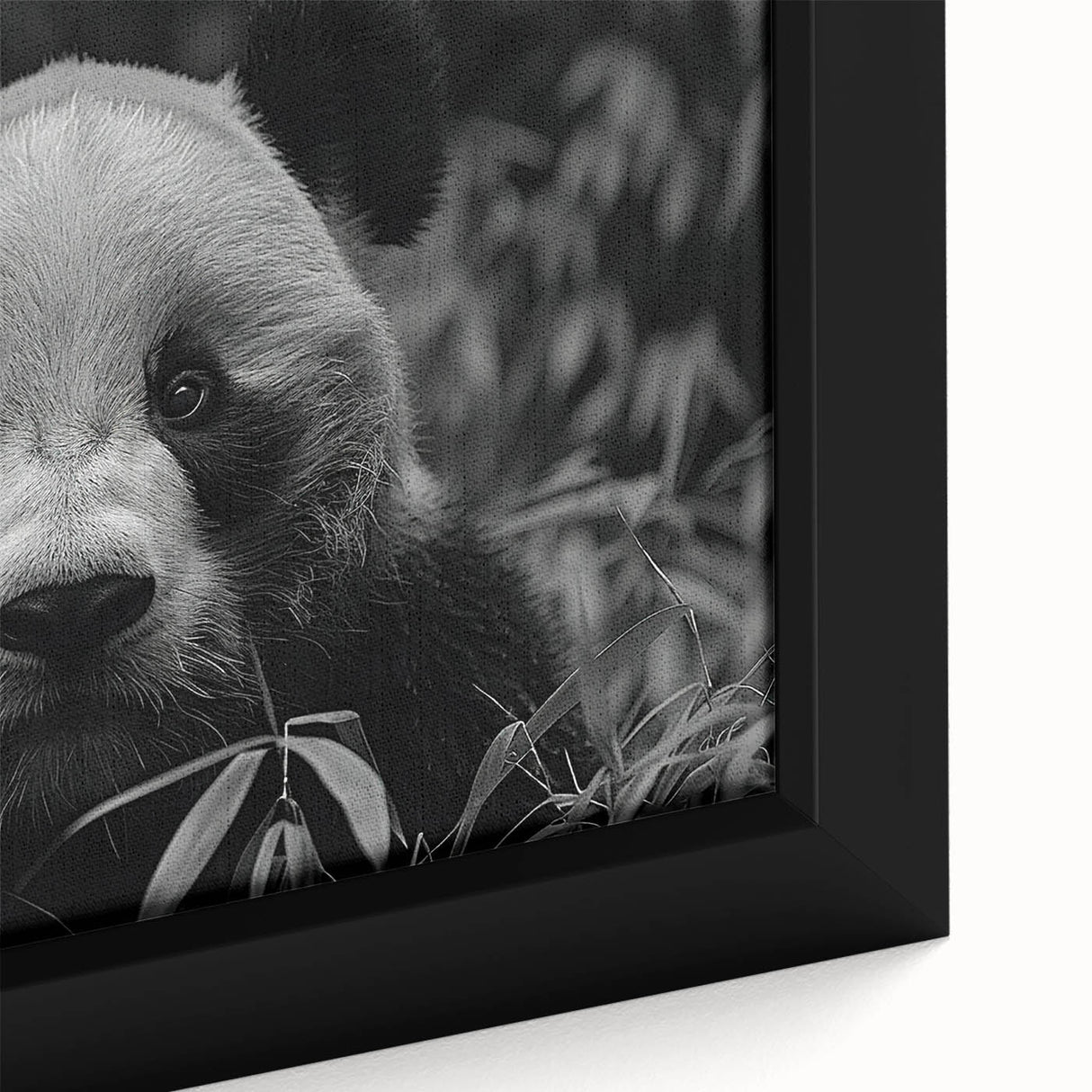 Close-up of a framed canvas wall art featuring a playful panda bear design, showcasing vibrant colors and intricate details, perfect for children's room decor.