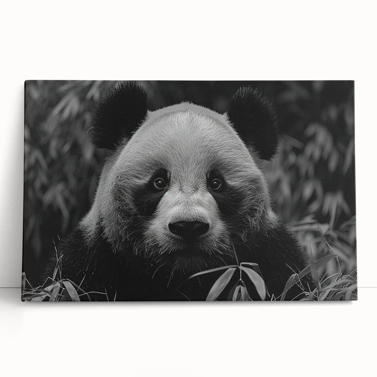 Stretched canvas wall art featuring a whimsical panda bear design, showcasing vibrant colors and playful details, perfect for children's room decor.