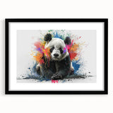 Black-framed wall art featuring a whimsical panda bear design, perfect for children's rooms or playful decor, showcasing vibrant colors and unique artistic style.