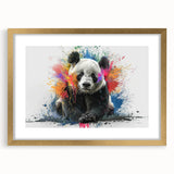 Elegant panda bear wall art framed in gold, showcasing a whimsical design that adds a playful touch to home decor, perfect for children's rooms or nurseries.