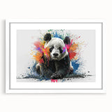 Charming panda bear wall art design framed with a white mat, showcasing a playful and whimsical aesthetic ideal for children's rooms or nurseries.