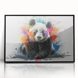 Framed wall art featuring a panda bear design in vibrant colors, showcasing a black acrylic frame that enhances the modern aesthetic, ideal for animal lovers.