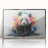 Framed wall art featuring a stylized panda bear design with a silver acrylic front, ideal for modern decor. Perfect for animal lovers and unique home aesthetics.
