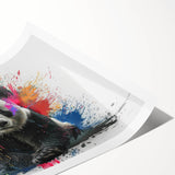 Panda bear design rolled wall art print featuring vibrant colors and whimsical illustrations, ideal for children's room decor or playful spaces.