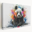 Stretched canvas wall art showcasing a whimsical panda bear design with vibrant colors, perfect for children's rooms or playful decor accents.