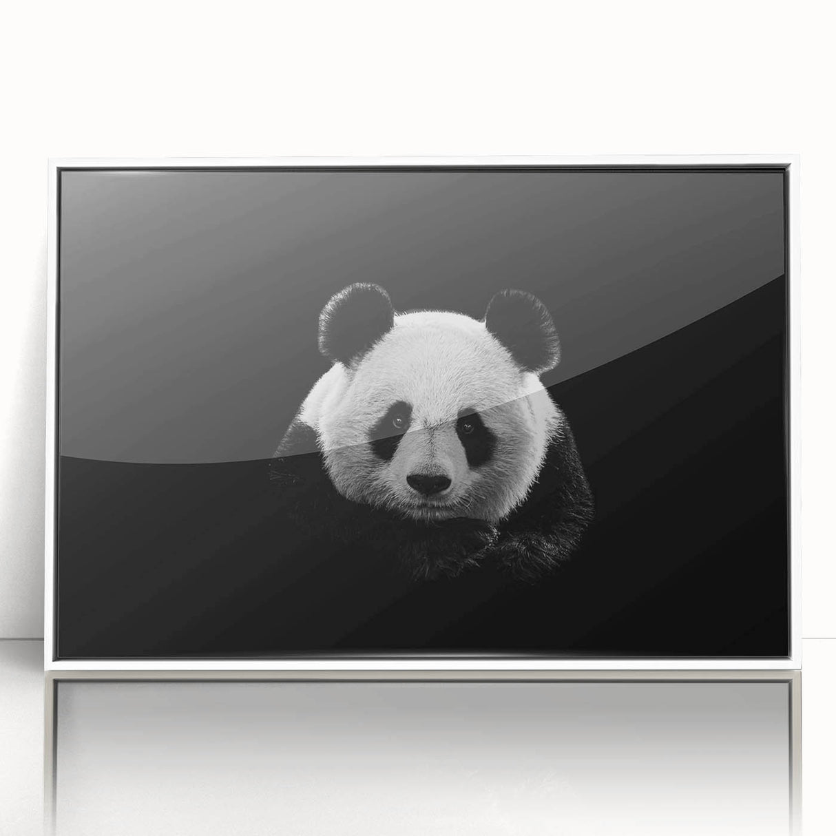 Framed wall art featuring a cute panda bear design with a white border, perfect for children's rooms or playful decor, showcasing vibrant colors and playful aesthetics.