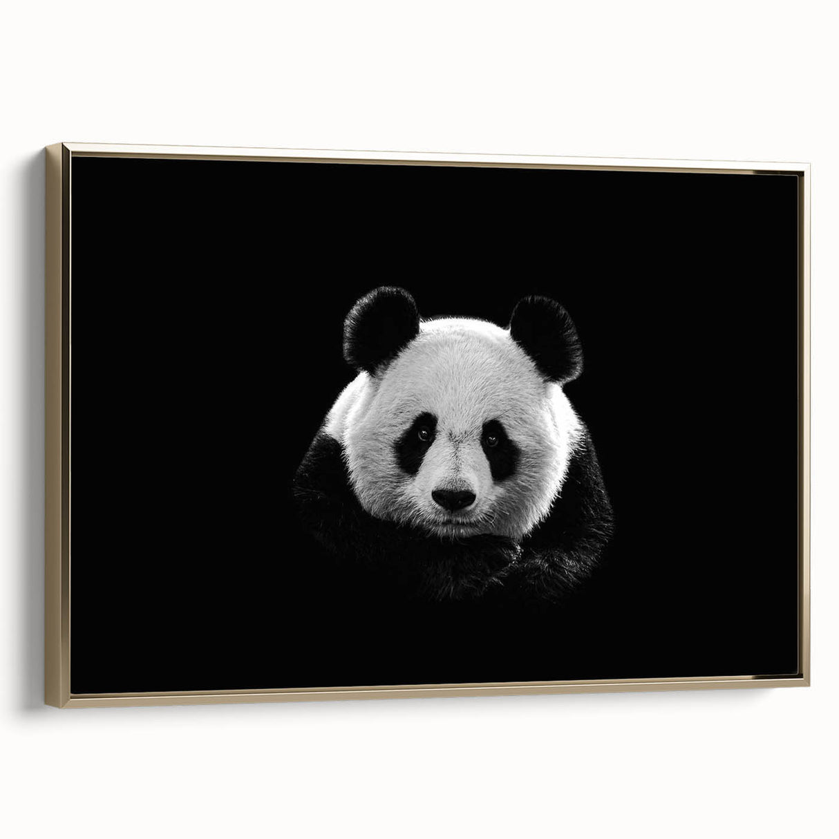 Framed canvas wall art featuring a panda bear design with a gold frame, showcasing vibrant colors and playful imagery, perfect for children's rooms or animal-themed decor.