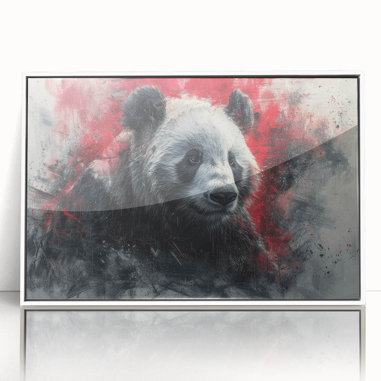 Framed wall art featuring a charming bear-panda design in a modern, white frame. The vibrant illustration showcases playful colors and intricate details, perfect for children's rooms or animal-themed decor.