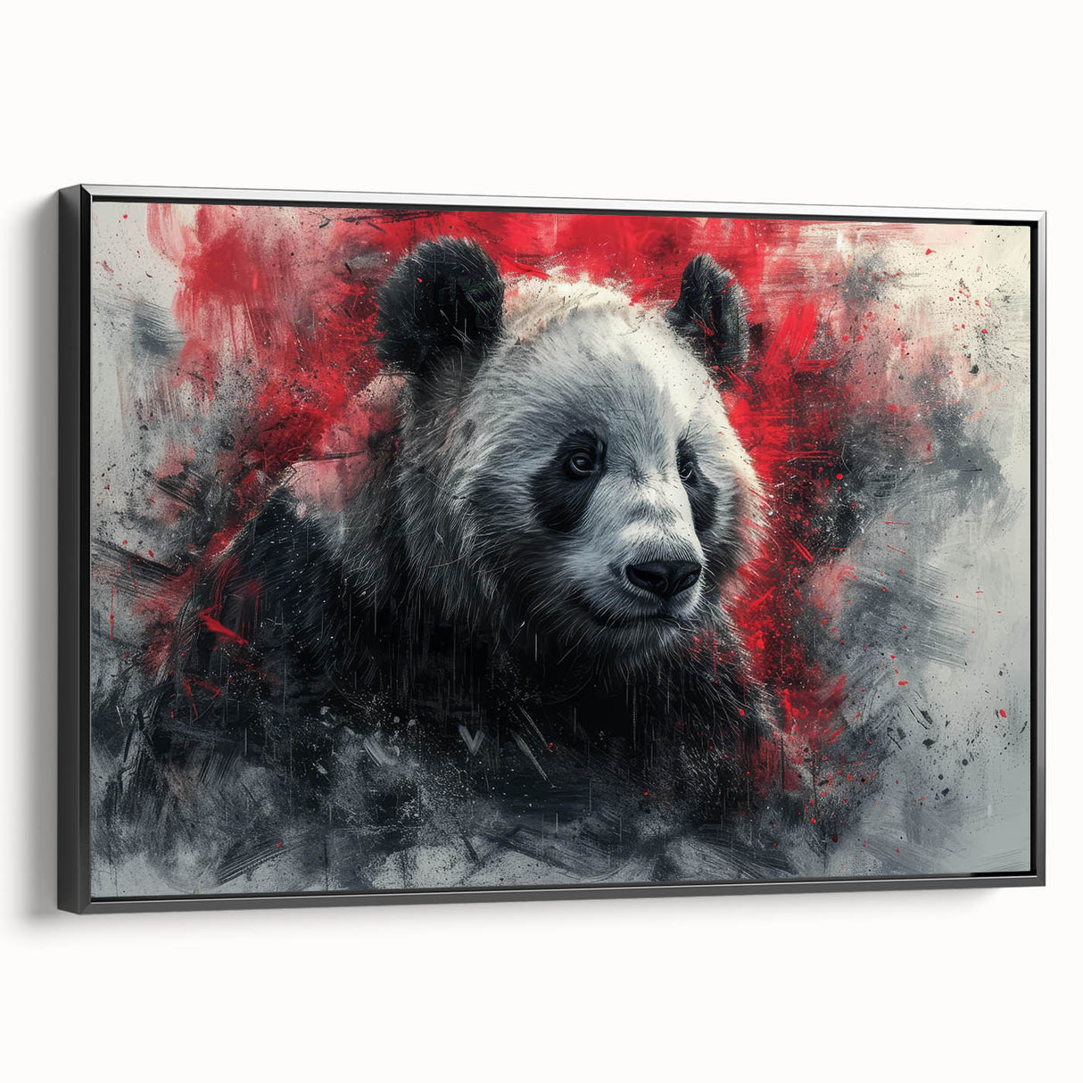 Framed canvas wall art collection showcasing a whimsical panda bear design in vibrant colors, featuring a sleek black frame and side view profile, perfect for children's rooms or playful decor.