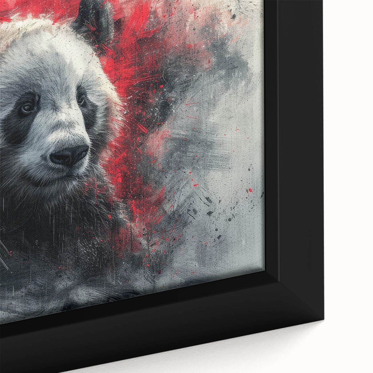 Close-up of a framed canvas print featuring a whimsical panda bear design, showcasing vibrant colors and intricate details, perfect for children's room decor.
