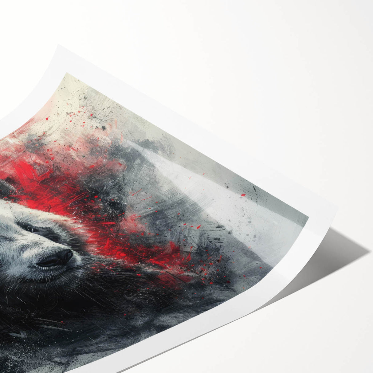 Rolled print showcasing a whimsical panda bear design in vibrant colors, perfect for children's room decor. Packaged securely in a sturdy cardboard tube for safe delivery.