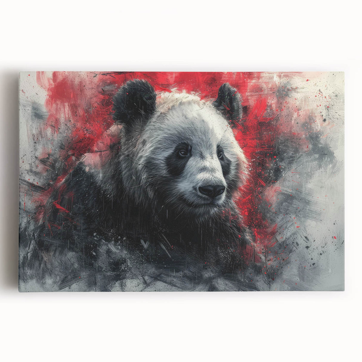 Stretched canvas wall art showcasing a vibrant panda bear design, featuring bold colors and intricate details, perfect for adding a playful touch to any room decor.