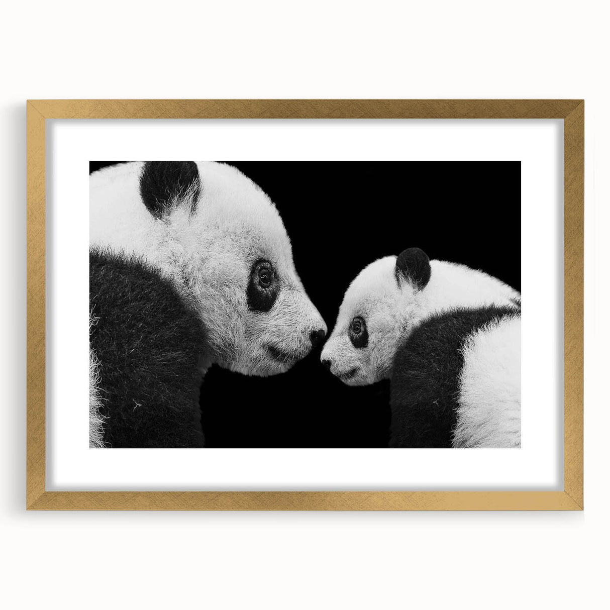 Framed wall art collection featuring a bear and panda design, presented in a stylish gold frame with a white mat, perfect for children's room decor.