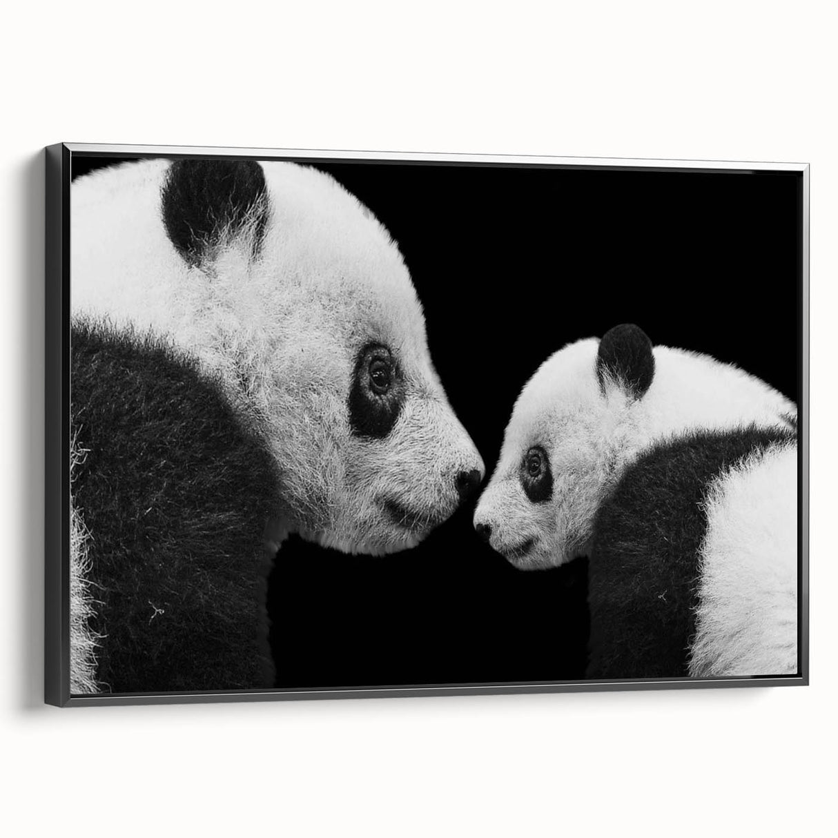 Framed wall art featuring a panda bear design in vibrant colors, presented from a black side view, perfect for modern home decor and animal lovers.