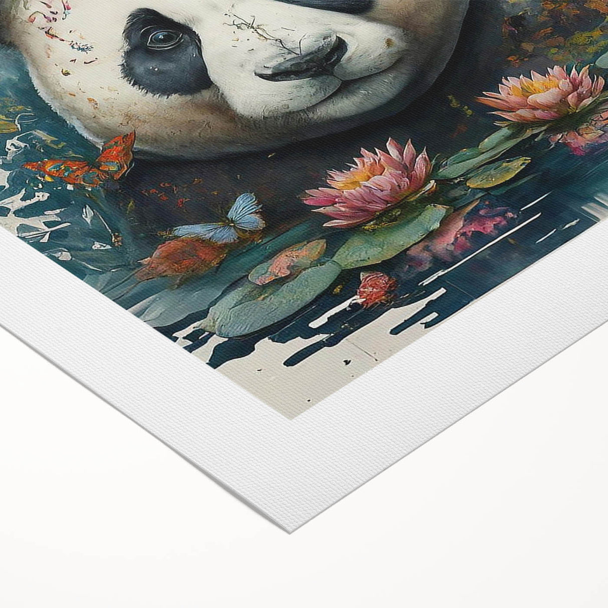 Colorful rolled canvas showcasing a whimsical panda bear design, perfect for children's room decor. The artwork features vibrant colors and playful details, ideal for adding a fun touch to any space.