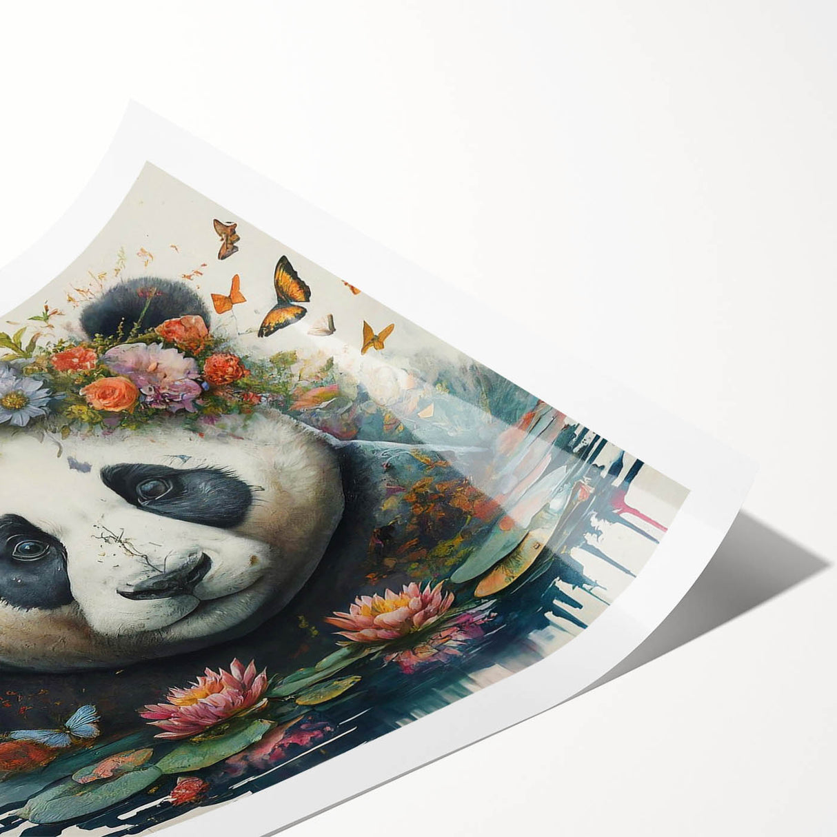 Rolled print showcasing a playful panda bear design in vibrant colors, perfect for children's room decor or animal-themed spaces, packaged securely for delivery.