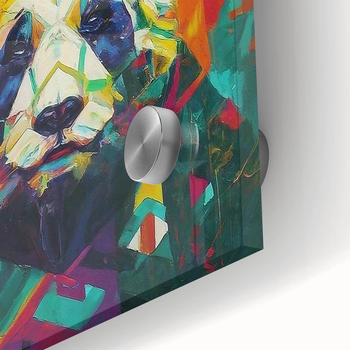 Close-up view of a bear and panda acrylic wall art design, showcasing vibrant colors and intricate details, ideal for animal lovers and modern decor enthusiasts.