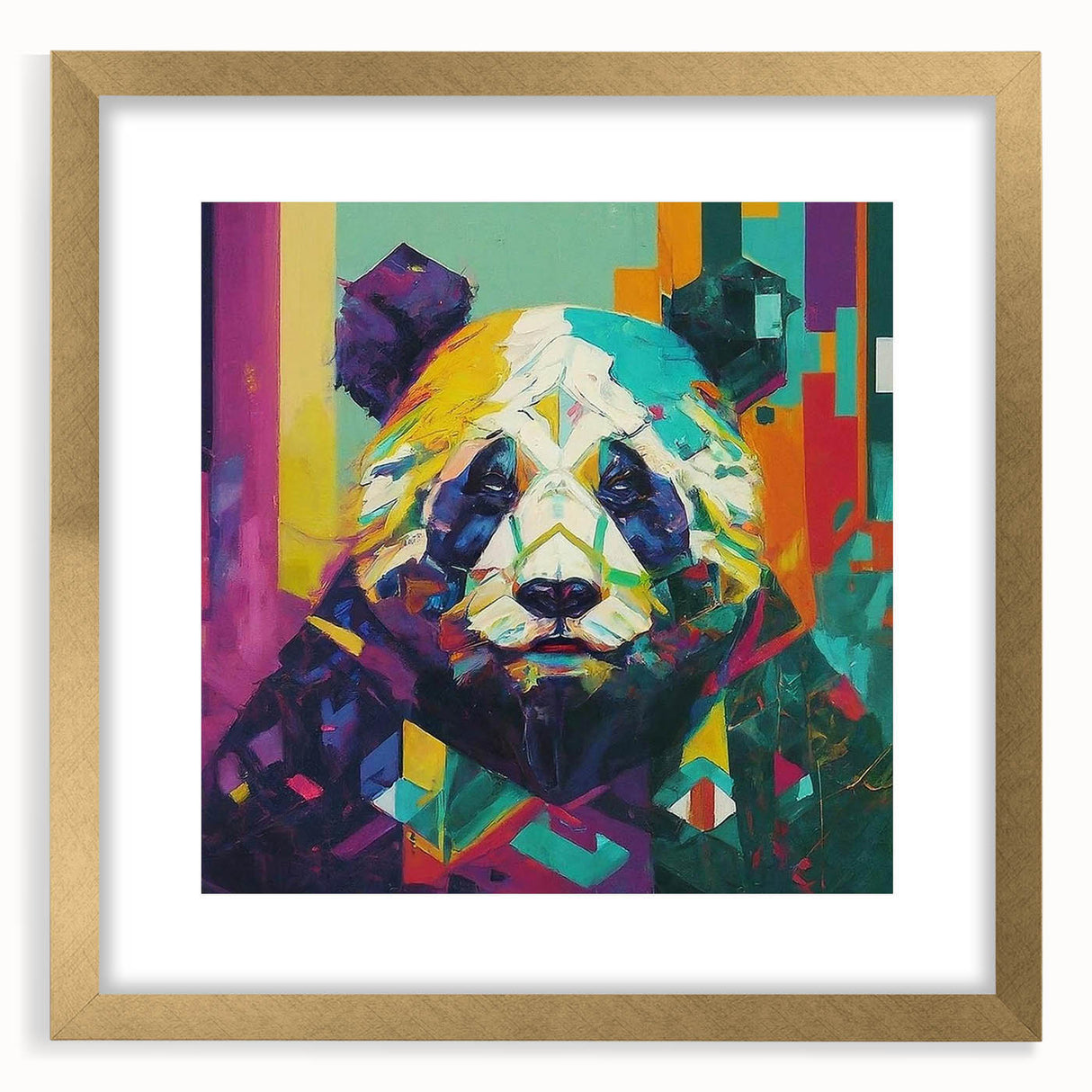 Elegant wall art featuring a panda bear design framed in gold, showcasing a modern aesthetic. Perfect for adding a touch of wildlife charm to home decor.