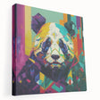 Stretched canvas wall art featuring a playful panda bear design, showcasing vivid colors and a whimsical style, perfect for children's rooms or playful decor.