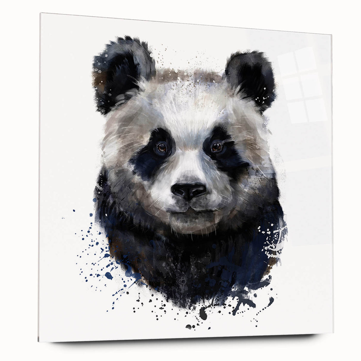 Acrylic glass wall art collection showcasing a whimsical panda bear design, side view highlighting vibrant colors and unique details, perfect for kids' rooms.