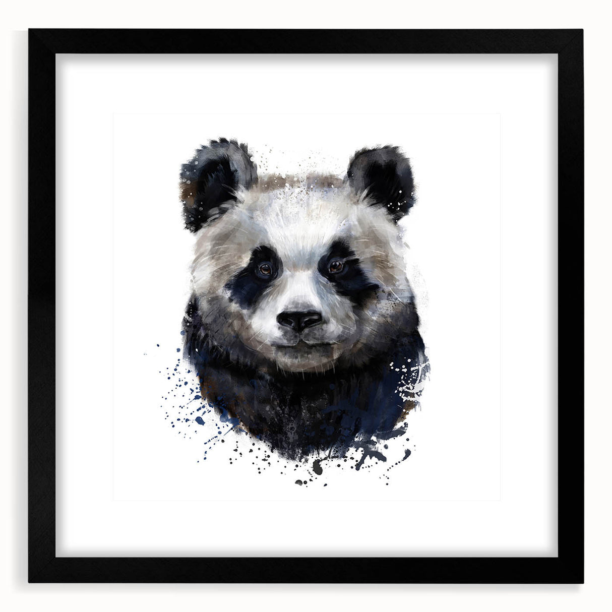 Framed wall art featuring a playful panda bear design, set in a sleek black frame with a white mat, perfect for children's rooms or animal-themed decor.