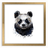 Framed wall art featuring a playful panda bear design with a gold border, ideal for children's room decor, showcasing vibrant colors and whimsical details.