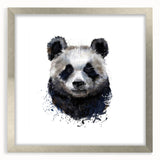 Panda bear wall art design framed in silver with a mat, showcasing a charming and playful aesthetic suitable for children's rooms or playful decor themes.