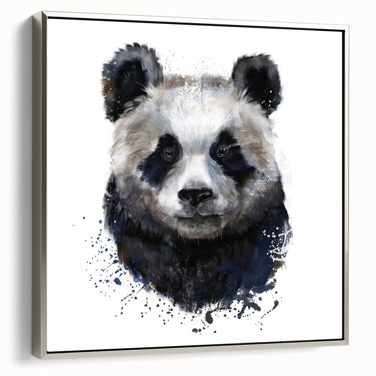 Framed panda bear wall art in a sleek silver frame, showcasing vibrant colors and playful design, perfect for adding a whimsical touch to children's decor.