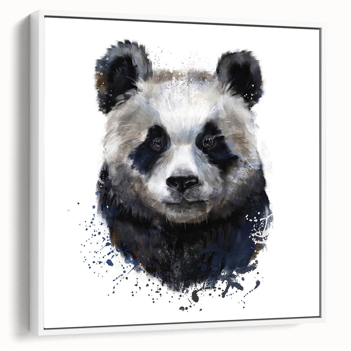 Framed canvas wall art featuring a charming panda bear design, set against a white background, ideal for playful home décor. The side view highlights the frame's sleek profile and contemporary style, making it a perfect addition to children's rooms or animal-themed spaces.