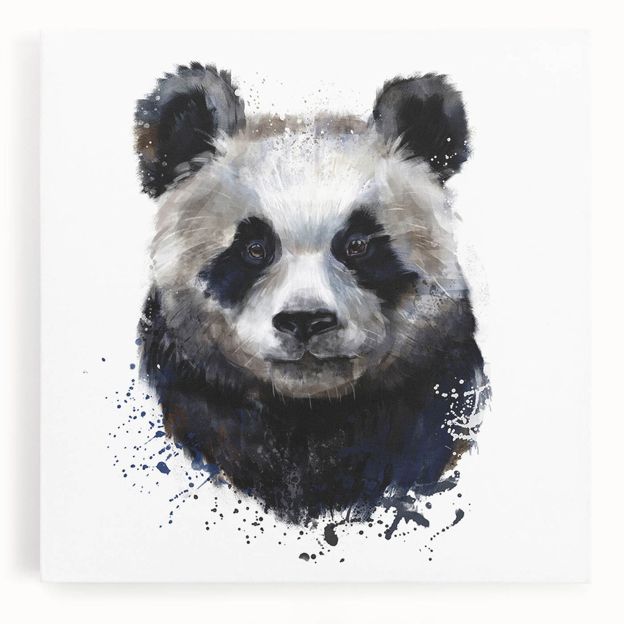 Panda bear wall art on stretched canvas, showcasing vibrant colors and playful design, perfect for children's room decor or animal-themed spaces.