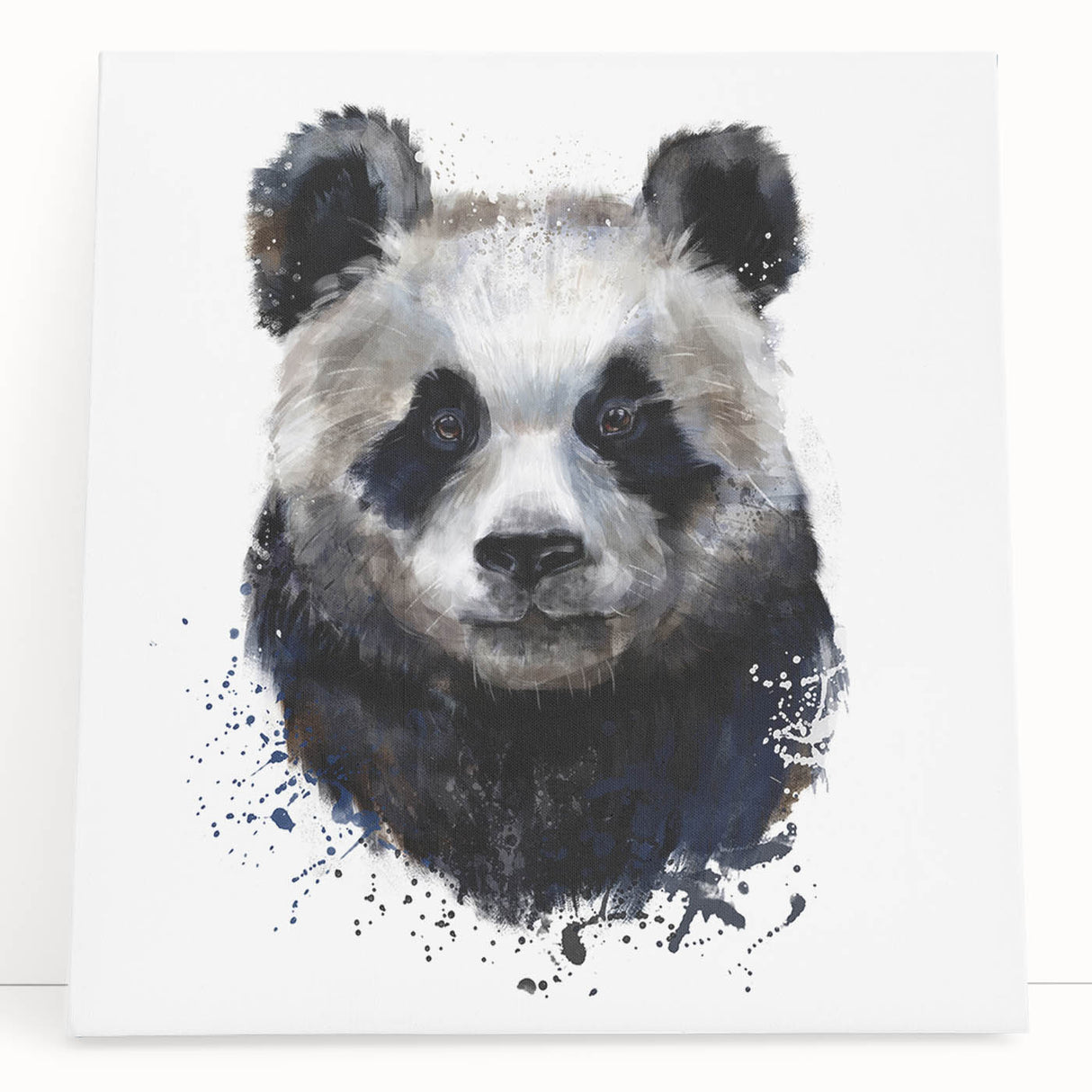 Panda bear-themed wall art on stretched canvas, depicting a playful panda surrounded by bamboo leaves, perfect for children's room decor or wildlife enthusiasts.