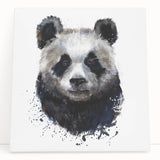 Panda bear-themed wall art on stretched canvas, depicting a playful panda surrounded by bamboo leaves, perfect for children's room decor or wildlife enthusiasts.