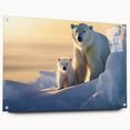 Elegant polar bear wall art design displayed in an acrylic frame, showcasing a side view with metallic pins for secure hanging, perfect for nature-themed decor.