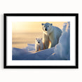 Framed wall art featuring a polar bear design on a white background, with a sleek black mat and frame, perfect for modern home decor. Ideal for wildlife enthusiasts.