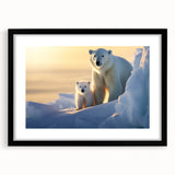 Framed wall art featuring a polar bear design on a white background, with a sleek black mat and frame, perfect for modern home decor. Ideal for wildlife enthusiasts.