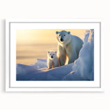 Framed polar bear wall art design showcasing a striking white bear against a minimalist background, perfect for enhancing modern home decor and wildlife-themed spaces.