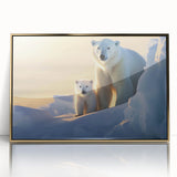 Framed wall art showcasing a polar bear design with a gold-acrylic front, perfect for adding a modern touch to home decor. Ideal for wildlife enthusiasts and contemporary spaces.