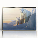 Framed wall art featuring a polar bear design, showcasing a sleek silver frame and acrylic front, ideal for adding a modern touch to home decor.