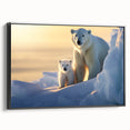 Framed wall art featuring a polar bear design on a textured canvas, showcasing a black side profile, ideal for wildlife decor enthusiasts and modern interiors.