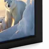 Close-up of a framed polar bear wall art piece, showcasing intricate details of the bear's fur and expressive gaze, set against a minimalist background, ideal for wildlife enthusiasts and modern decor.