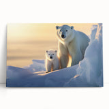 Polar bear wall art design on stretched canvas, featuring a serene polar bear in a snowy landscape, perfect for nature-themed home decor.