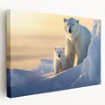 Stretched canvas wall art featuring a striking polar bear design in a serene snowy landscape, showcasing vibrant colors and intricate details, ideal for nature lovers.