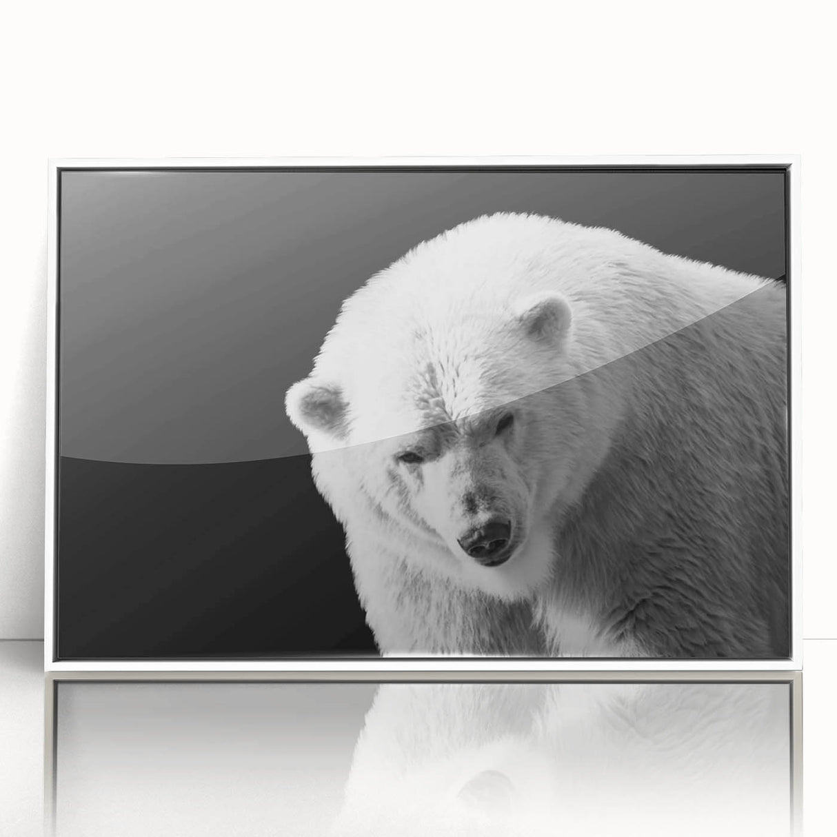 Framed wall art featuring a striking polar bear design on an acrylic surface, showcasing vibrant colors and intricate details, perfect for a modern decor accent.