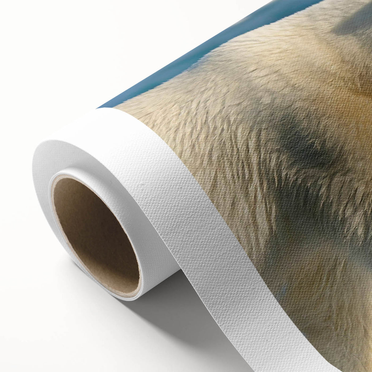 Rolled canvas print showcasing a beautifully detailed polar bear design, featuring soft blues and whites, ideal for wildlife art enthusiasts. Perfect for home decor.