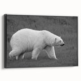 Framed polar bear wall art in a sleek black frame, showcasing a vibrant design on canvas, perfect for adding a touch of nature-inspired decor to any room.