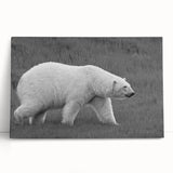 Polar bear wall art design on stretched canvas, showcasing a serene polar bear against a soft blue background, ideal for modern home decor and wildlife enthusiasts.